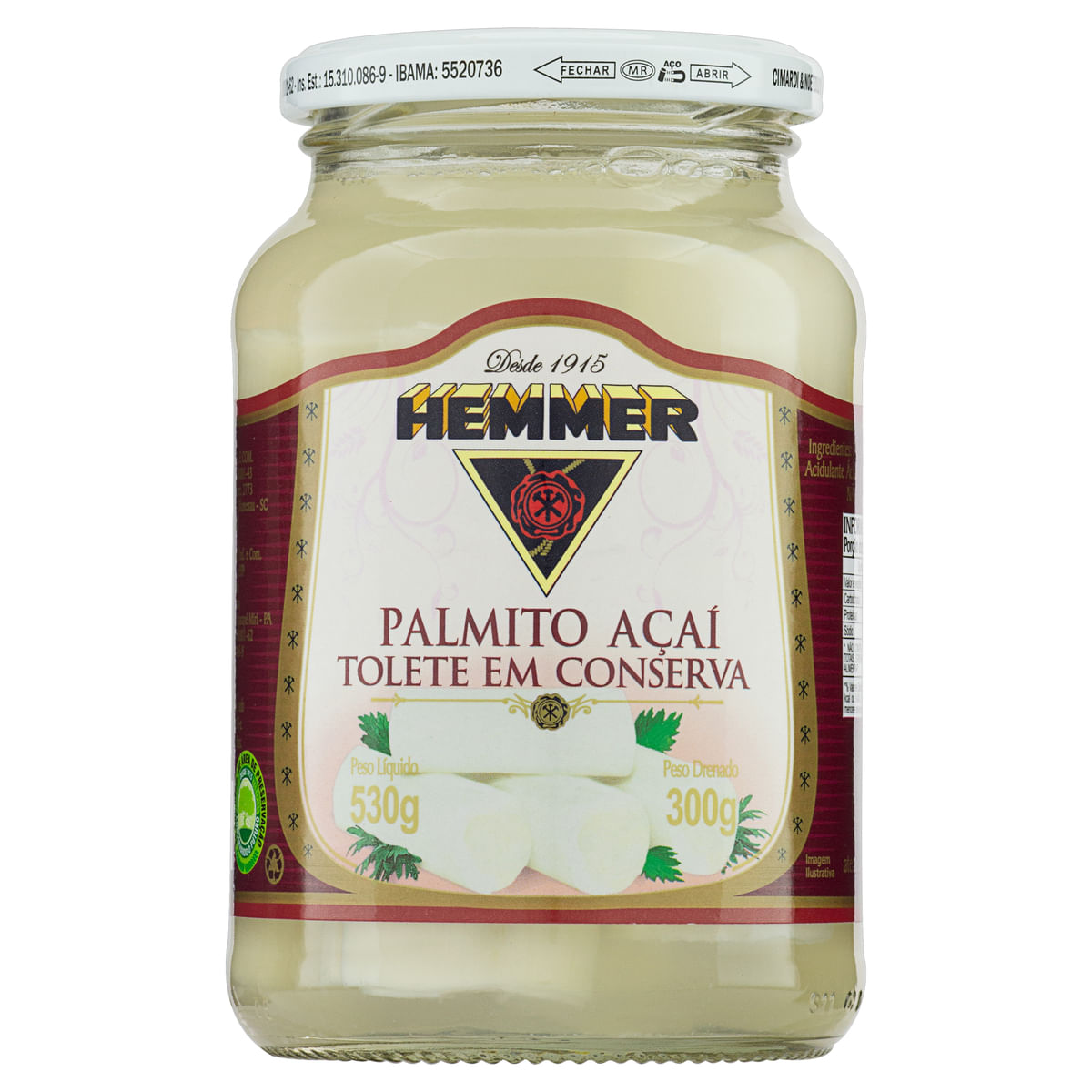Palmito Hemmer Açaí Inteiro em Conserva 300GR
