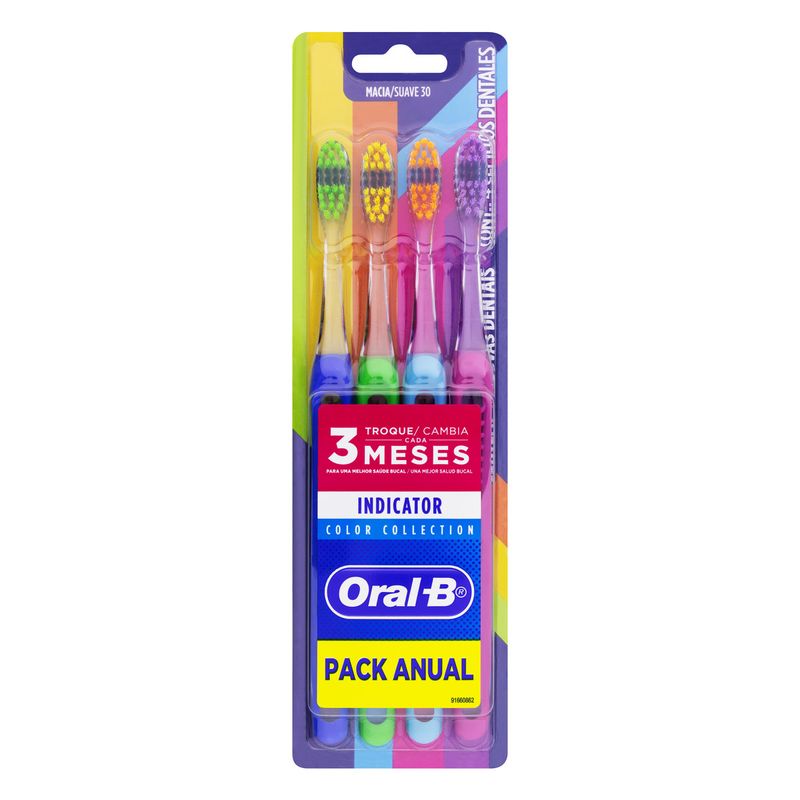 Escova Dental Macia Oral-B Indicator Color Collection 4 Unidades ...