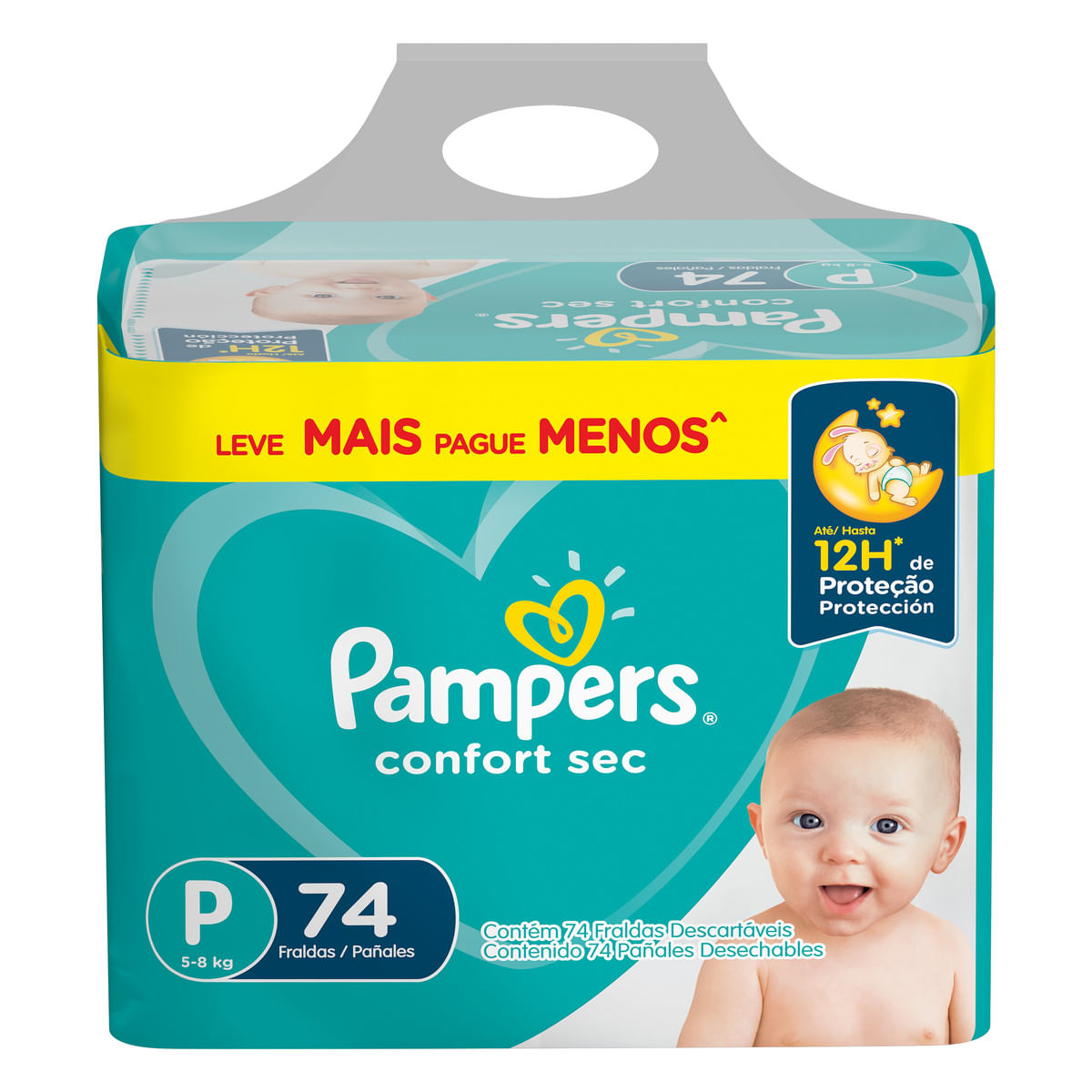 Fralda Descartável Infantil Pampers Confort Sec Fort Bag P Pacote 74 Unidades