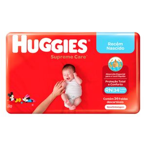 Fralda Descartável Infantil Huggies Supreme Care Recém-Nascido RN 34 Unidades