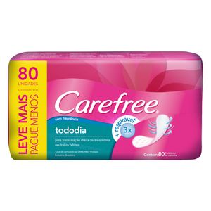 Protetor Diário sem Abas sem Fragrância Carefree TodoDia Pacote 80 Unidades Leve Mais Pague Menos