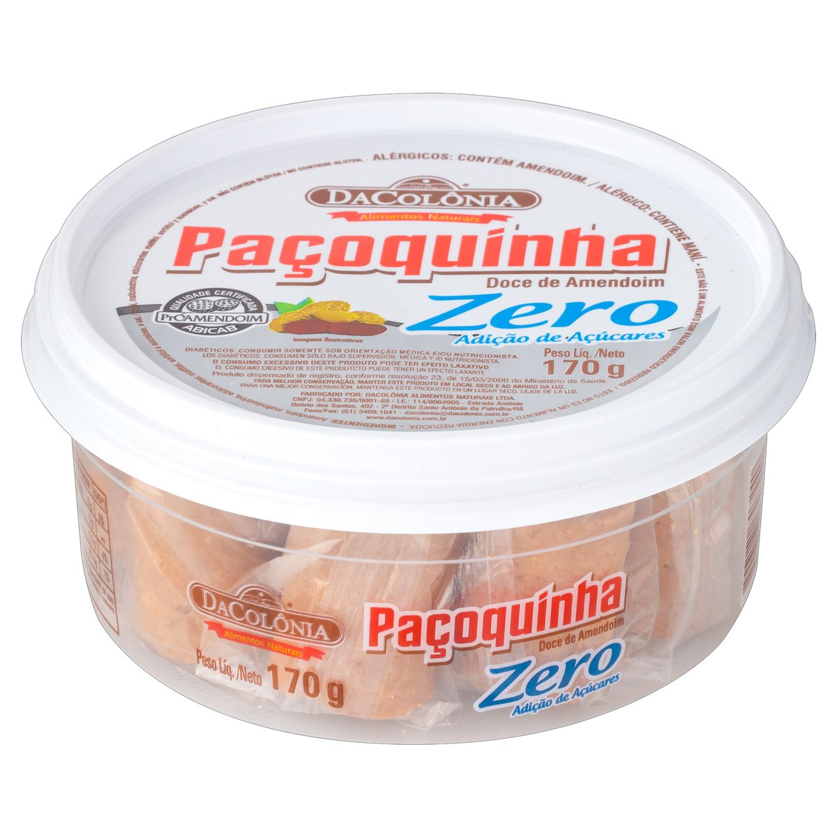 Paçoquinha Zero Açucares DaColônia Pote 170g