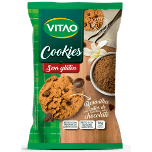 Biscoito Cookie Baunilha Com Gotas De Chocolate Sem Glúten Vitao Pacote 80g