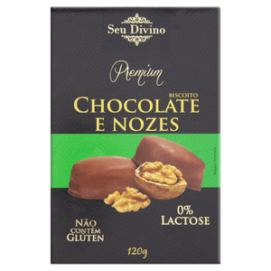 Biscoito Chocolate e Nozes sem Glúten Zero Lactose Seu Divino Premium Caixa 120g