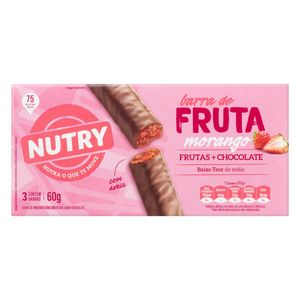 Barra de Frutas Morango Cobertura Chocolate Nutry 60g 3 Unidades