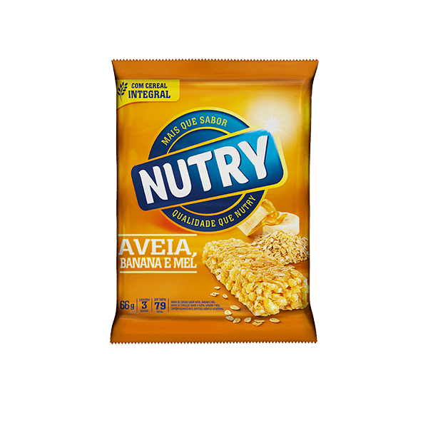 Pack Barra De Cereal Aveia Banana E Mel Nutry Pacote 3 Unidades 66g