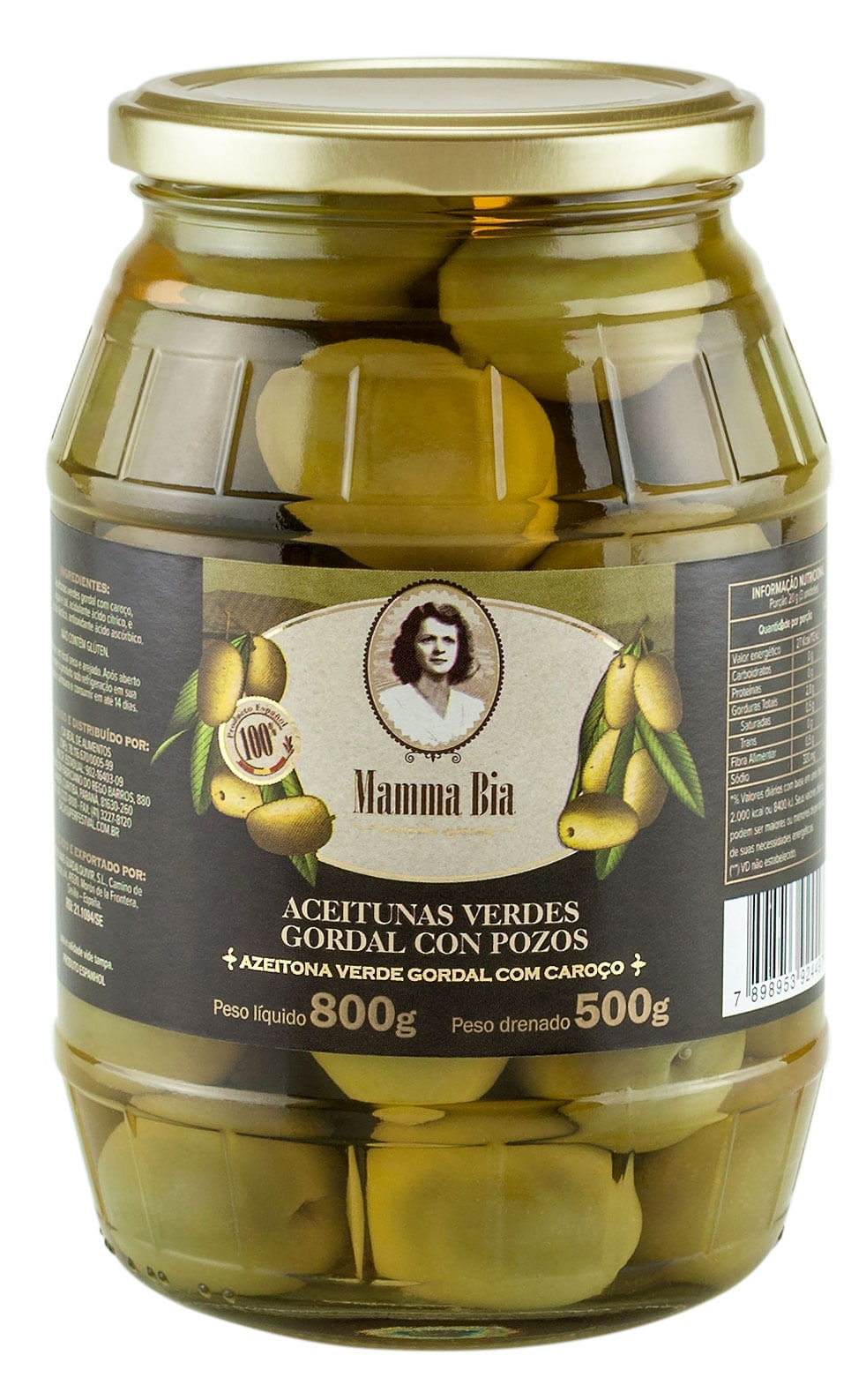 Azeitona Verde Gordal com Caroço Mamma Bia 500g