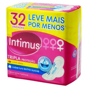 Absorvente com Abas Extra Suave Intimus Tripla Proteção Pacote 32 Unidades