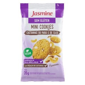 Mini Biscoito Cookie Integral Castanha-do-Pará e Caju sem Glúten Jasmine Pacote 35g