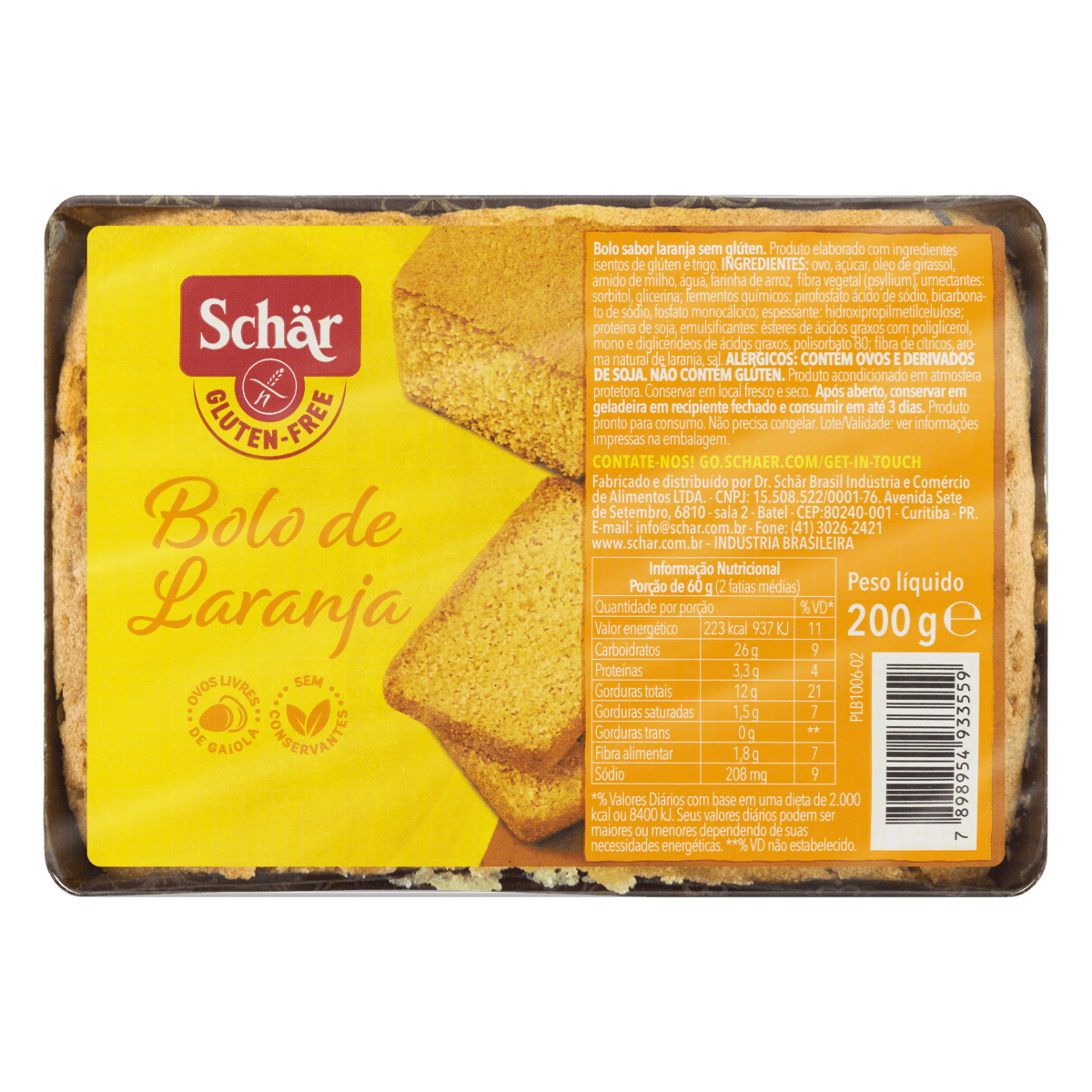 Bolo Laranja sem Glúten Schär Pacote 200g