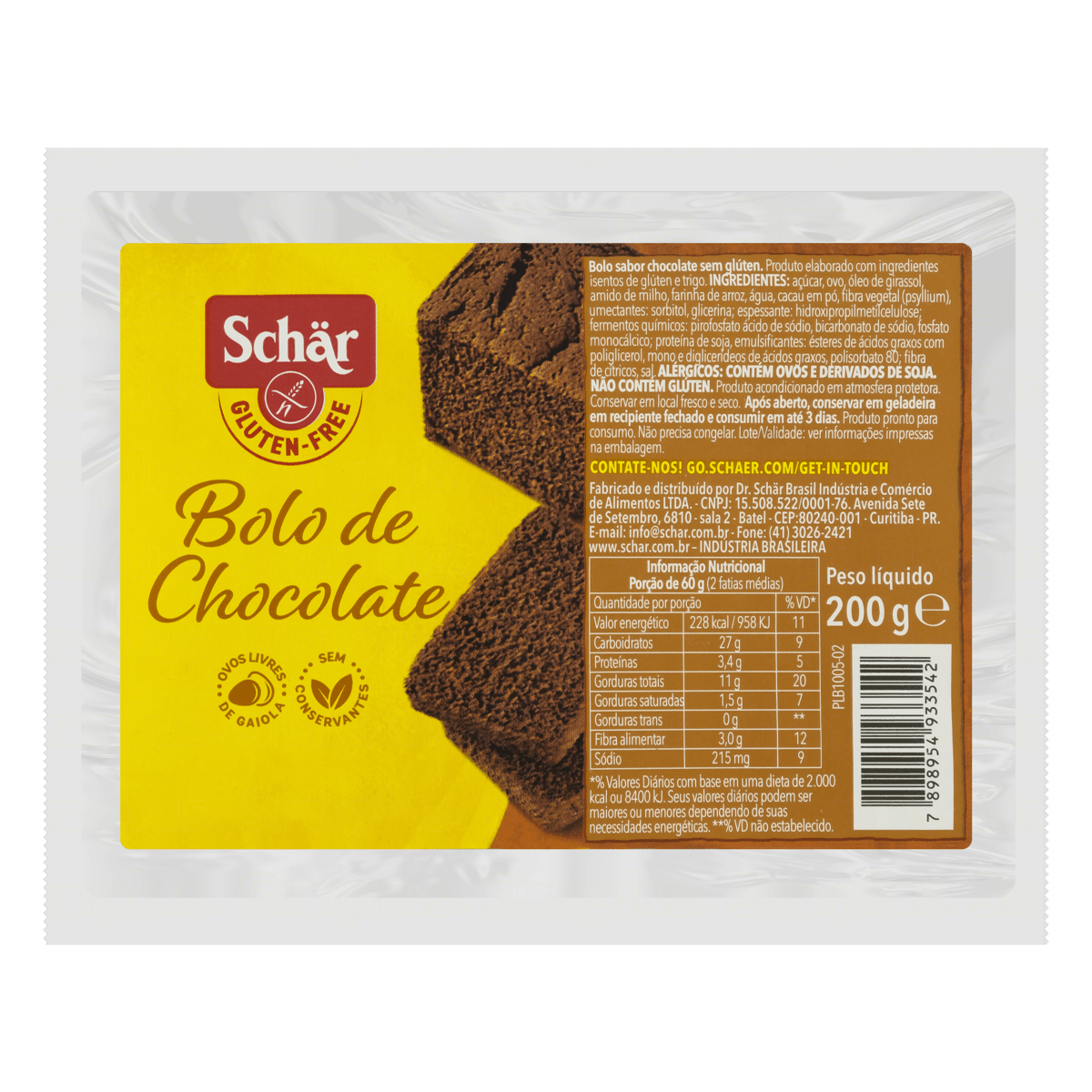 Bolo Chocolate sem Glúten Schär Pacote 200g