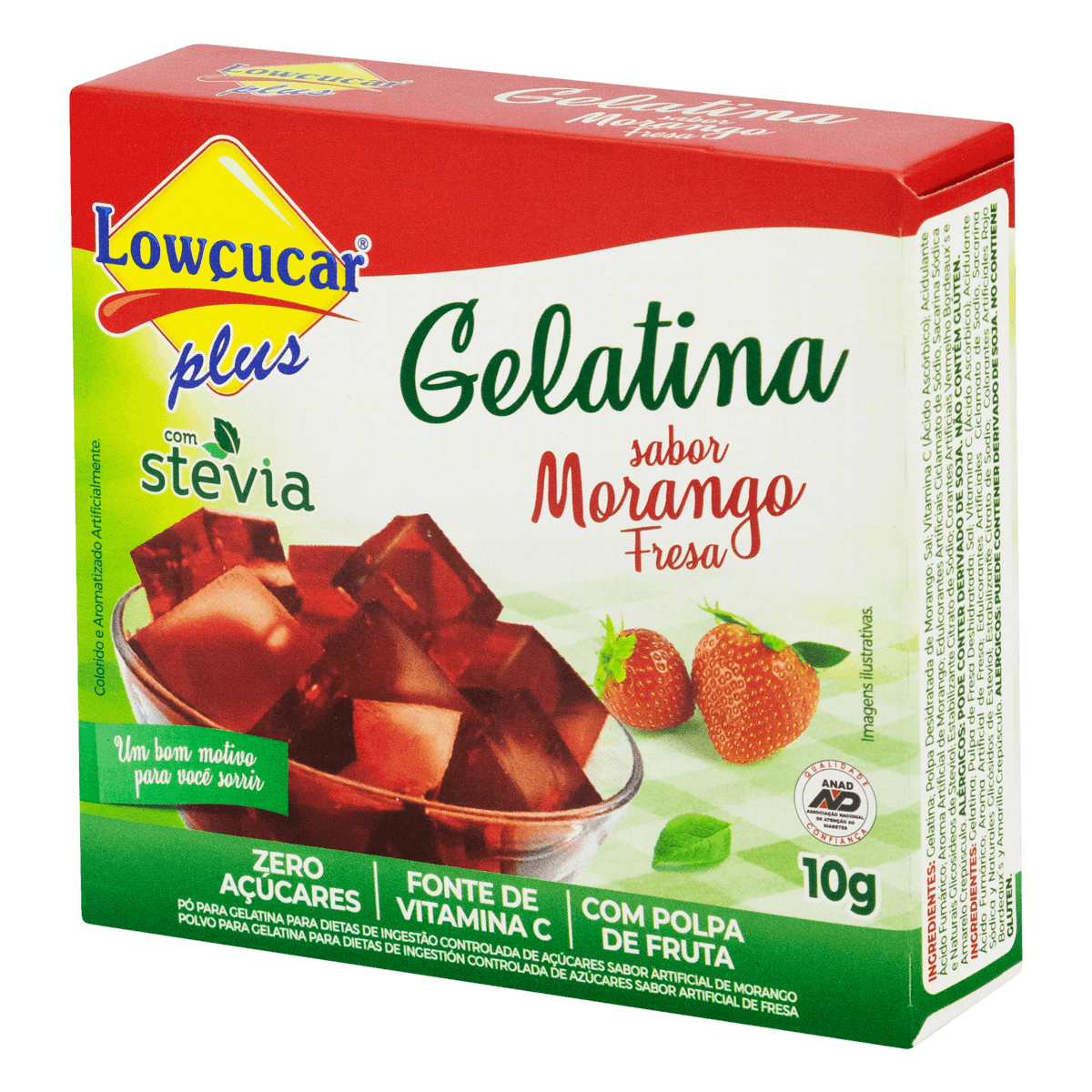 Gelatina Pó com Stevia Morango Zero Açúcar Lowçucar Plus Caixa 10g