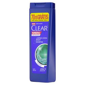 Shampoo Anticaspa Clear Men Limpeza Diaria Frasco Leve 400ml Pague 330ml