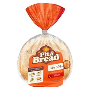 Pão Sírio Médio Tradicional Pita Bread Pacote 320g