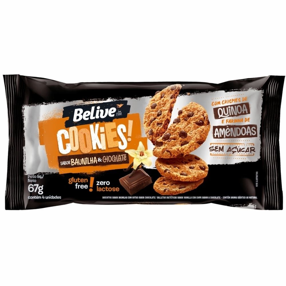 Cookies Belive Baunilha com Chocolate Sem Açúcar 67g
