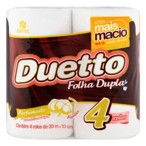 Papel Higiênico Folha Dupla Perfumado Duetto 30m Pacote 4 Unidades