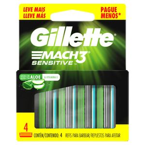 Carga de Aparelho para Barbear Gillette Mach3 Sensitive 4 Unidades Leve Mais Pague Menos