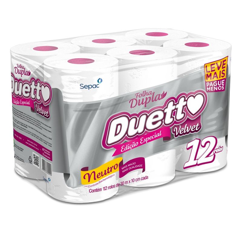 Papel-Higienico-Folha-Dupla-Neutro-Duetto-Velvet-30m-Pacote-12-Unidades-Leve-Mais-Pague-Menos
