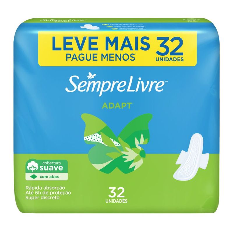 Absorvente-com-Abas-Suave-Sempre-Livre-Adapt-Pacote-32-Unidades-Leve-Mais-Pague-Menos-Festval-7891010254155