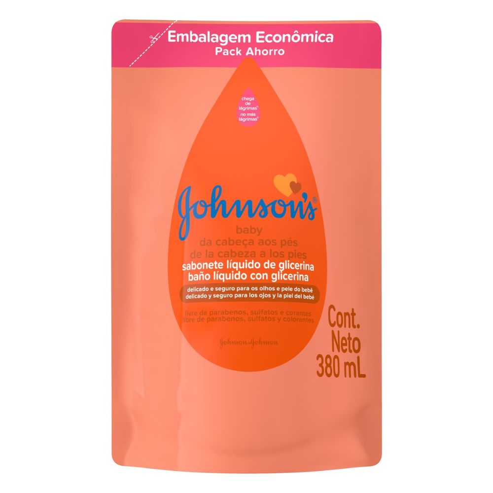 Sabonete Líquido de Glicerina da Cabeça aos Pés Johnson's Baby Sachê 380ml Embalagem Econômica