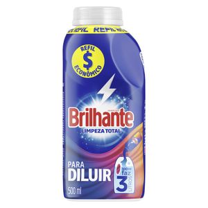 Lava-Roupas Concentrado para Diluir Brilhante Limpeza Total Frasco 500ml Refil Econômico
