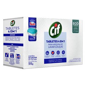 Detergente Tablete para Máquina de Lavar Louças 4 em 1 Cif Caixa 315g 18 Unidades