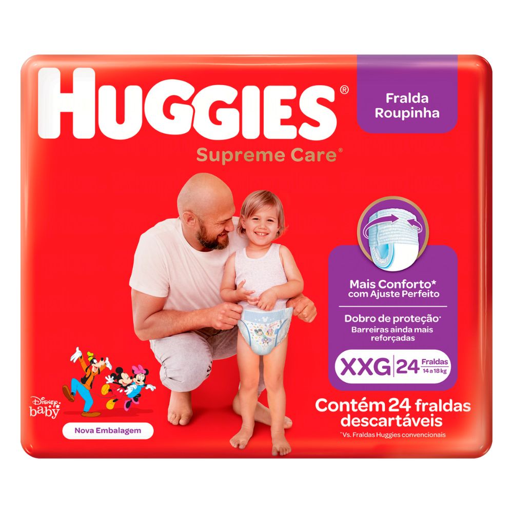 Fralda Descartável Infantil Roupinha Huggies Supreme Care XXG Pacote 24 Unidades
