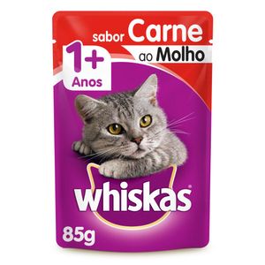 Alimento para Gatos Adultos 1+ Carne ao Molho Whiskas Sachê 85g