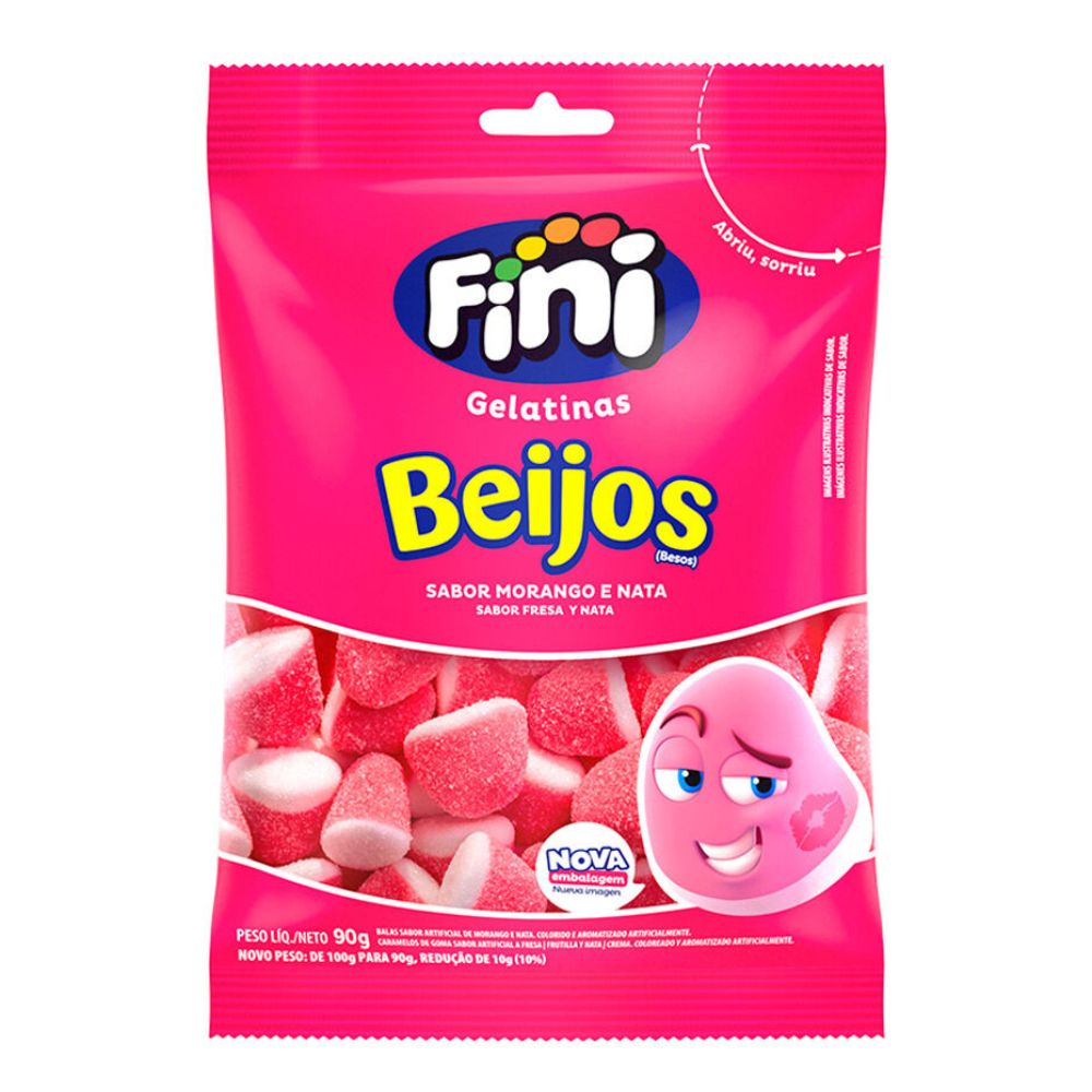 Bala Fini Gelatina Beijos de Morango 90g