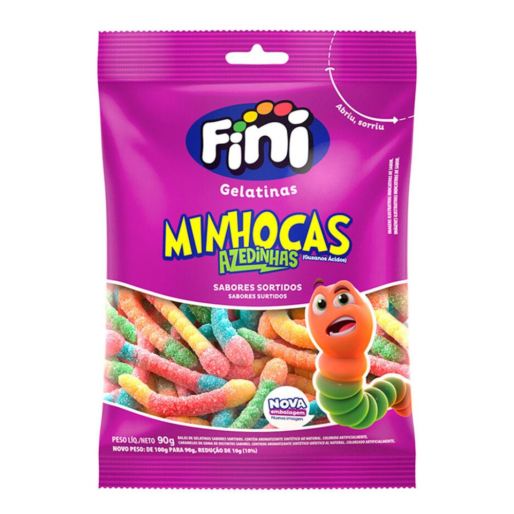 Bala Fini Gelatina Minhocas Cítricas 90g