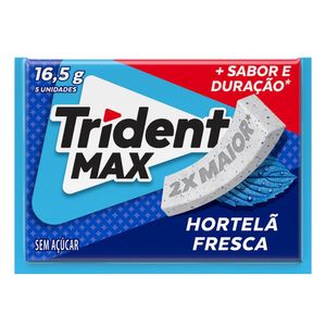 Chiclete Trident Max Hortelã Fresca Zero Açúcar 16,5g 5 Unidades