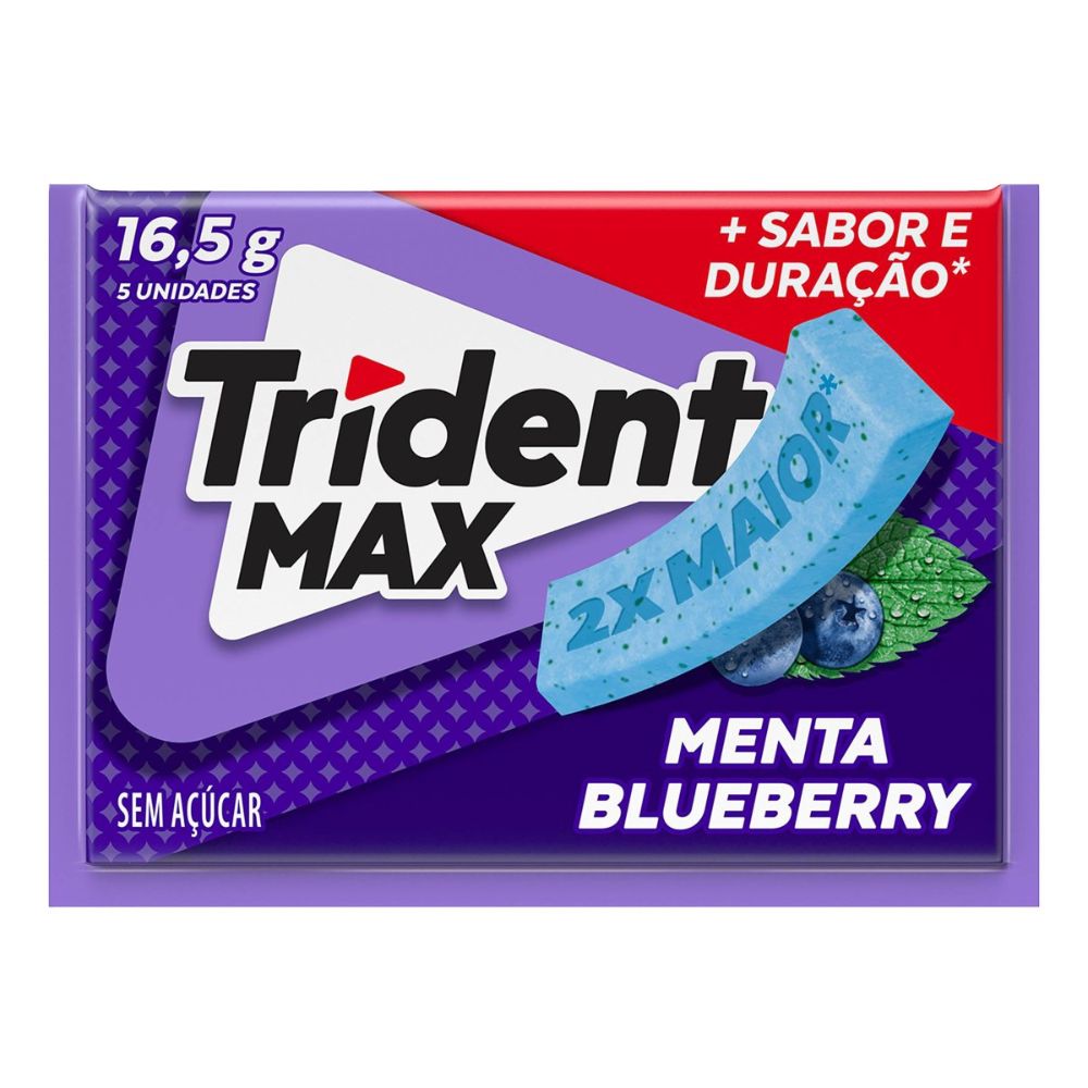 Chiclete Trident Max Menta Blueberry Zero Açúcar 16,5g 5 Unidades