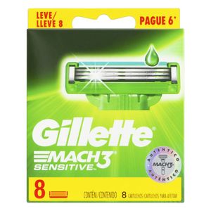 Carga de Aparelho para Barbear Gillette Mach3 Sensitive Leve 8 Pague 6 Unidades