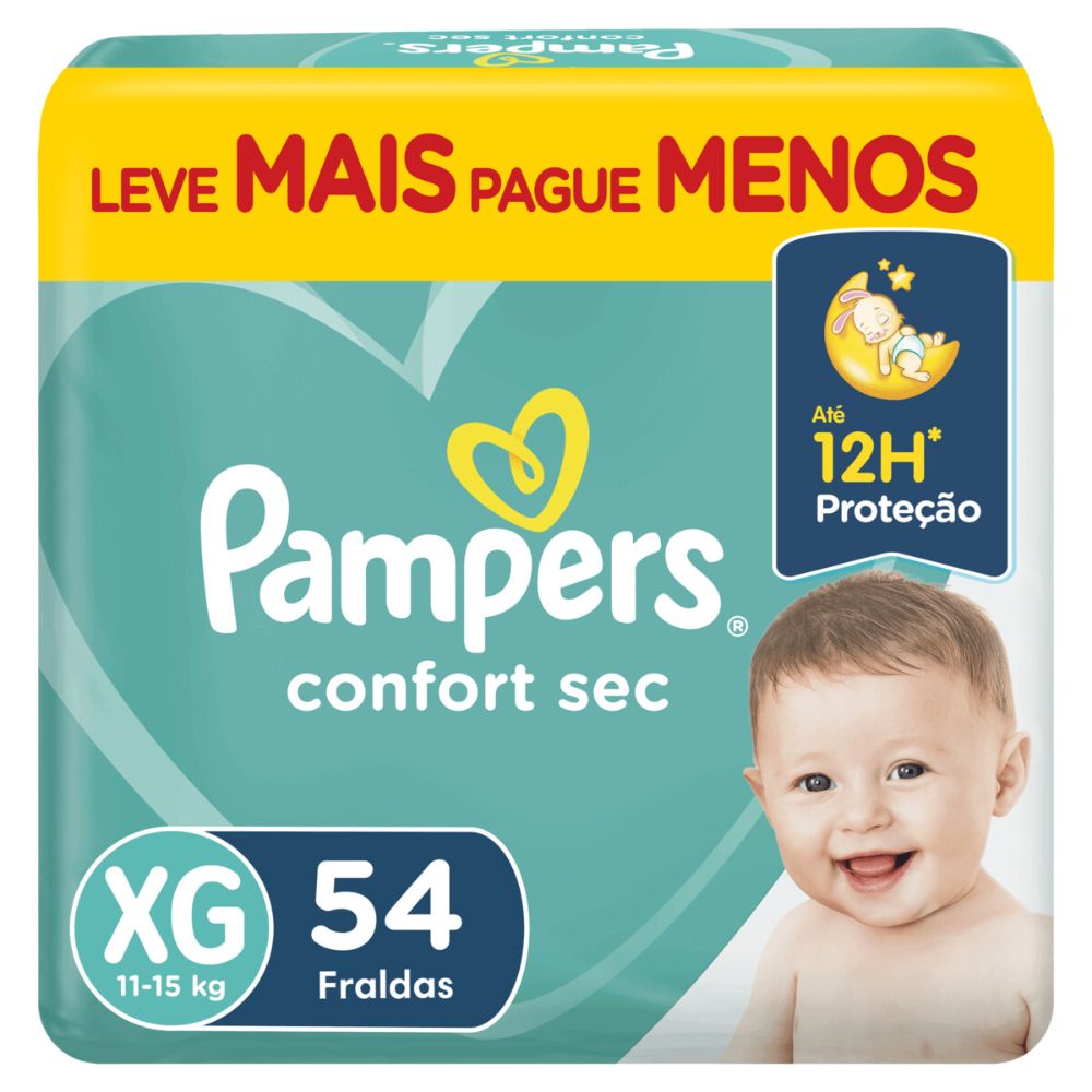 Fralda Descartável Infantil Pampers Confort Sec Fort Bag XG Pacote 54 Unidades