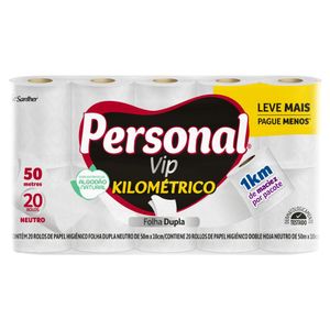 Papel Higiênico Folha Dupla Neutro Personal Vip Kilométrico 50m Pacote 20 Unidades Leve Mais Pague Menos