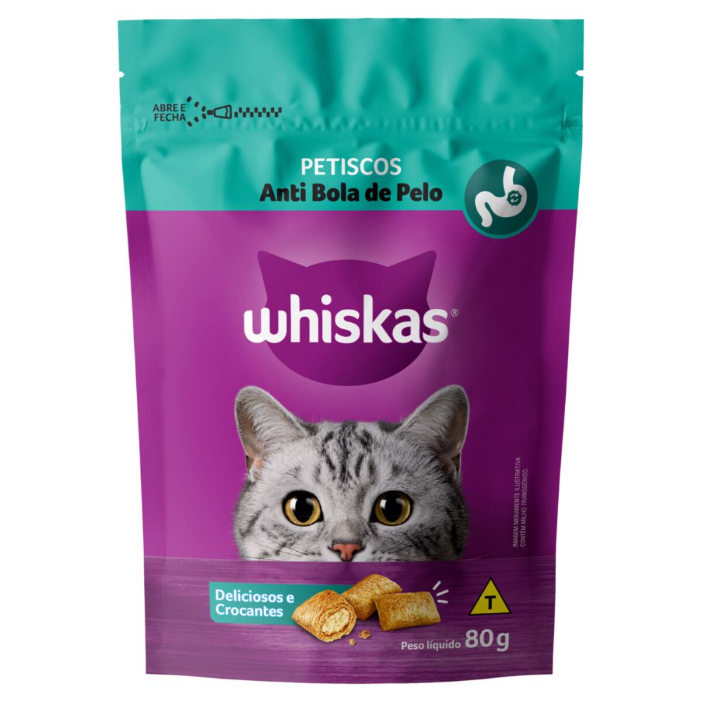 Petisco para Gatos Whiskas Antibola de Pelo Pouch 80g
