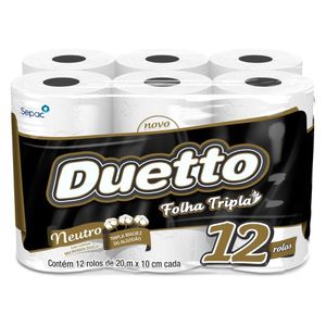 Papel Higiênico Duetto Neutro Folha Tripla 20m Pacote 12 Unidades