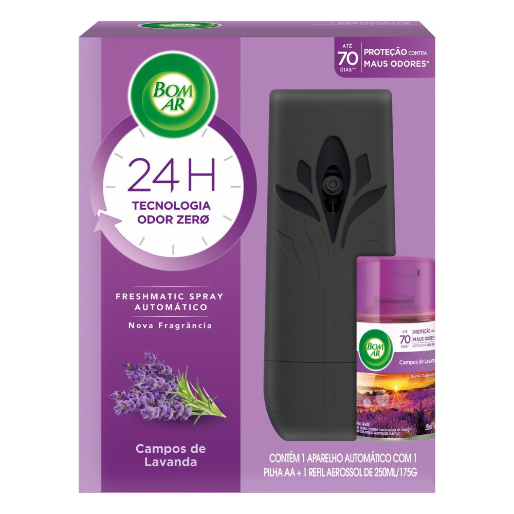 Aparelho e Neutralizador de Odores Campos de Lavanda Freshmatic Bom Ar Caixa 250ml