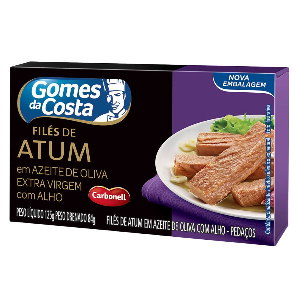 Filé de Atum em Pedaços em Azeite de Oliva com Alho Gomes da Costa Caixa 84g