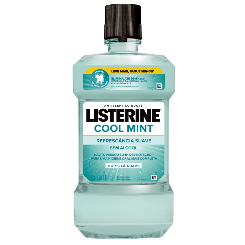Enxaguante Bucal Antisséptico Zero Álcool Hortelã Suave Listerine Cool Mint Frasco 1L Leve Mais Pague Menos