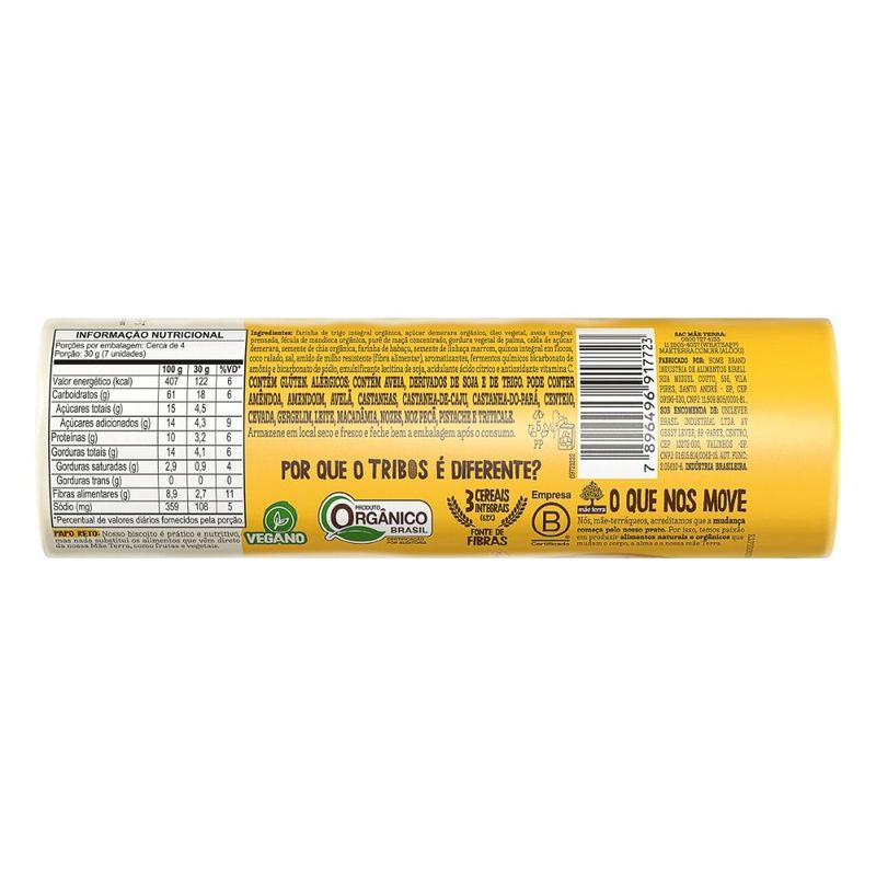 BiscoitoIntegralOrganicoGranolaMelMaeTerraTribosPacote130gFestval7896496917723
