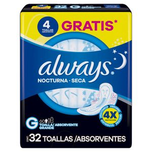 Absorvente com Abas Seca Always Noturno Grande Pacote 32 Unidades Grátis 4 Absorventes