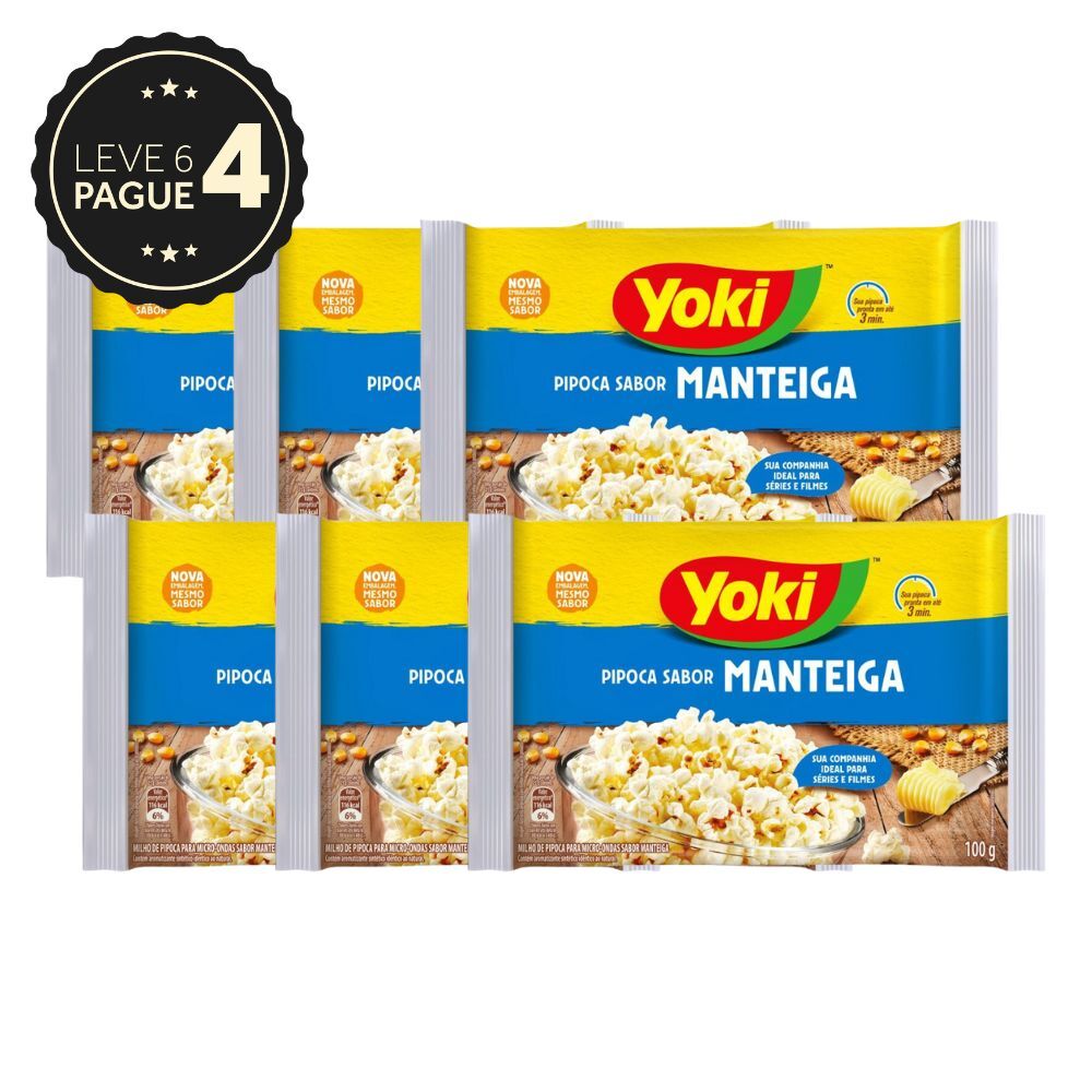 Pipoca para Micro-Ondas Manteiga Yoki Pacote 100g Leve 6 Pague 4