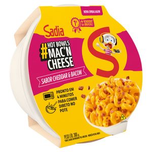 Mac'n Cheese Cheddar & Bacon Sadia Hot Bowls Pote 300g