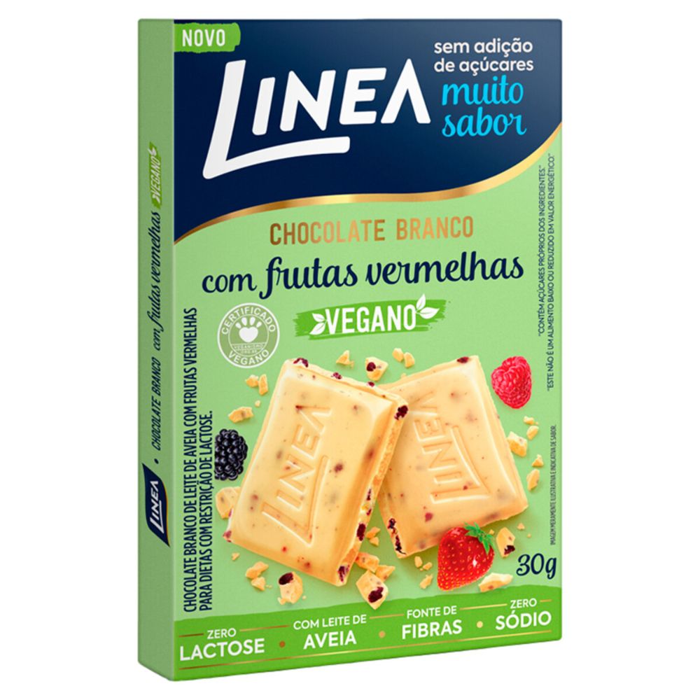 Chocolate Vegano Branco com Frutas Vermelhas Linea Caixa 30g