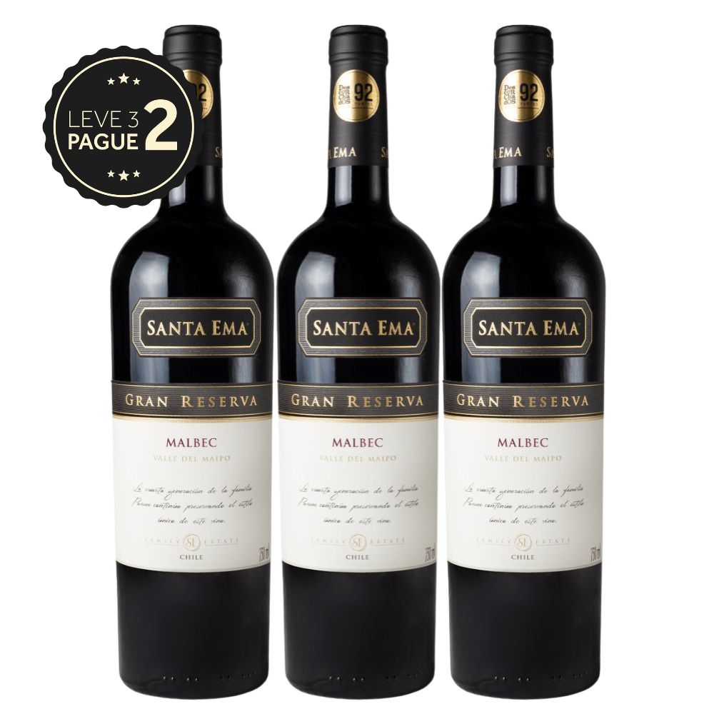 Vinho Chileno Santa Ema Gran Reserva Malbec 750ml Leve 3 Pague 2