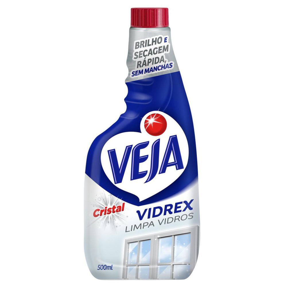 Limpa-Vidro Líquido Cristal Veja Vidrex Frasco 500ml Refil