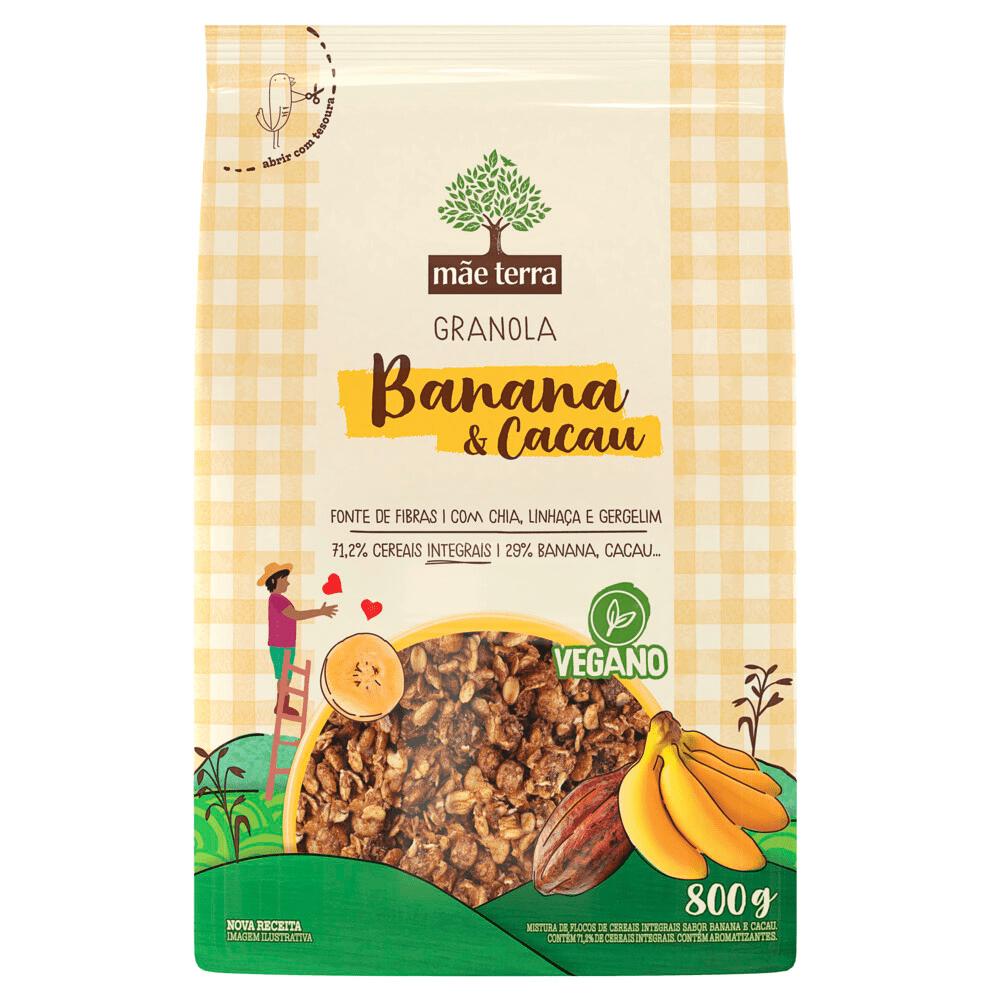 Granola Integral Banana e Cacau Mãe Terra Pacote 800g