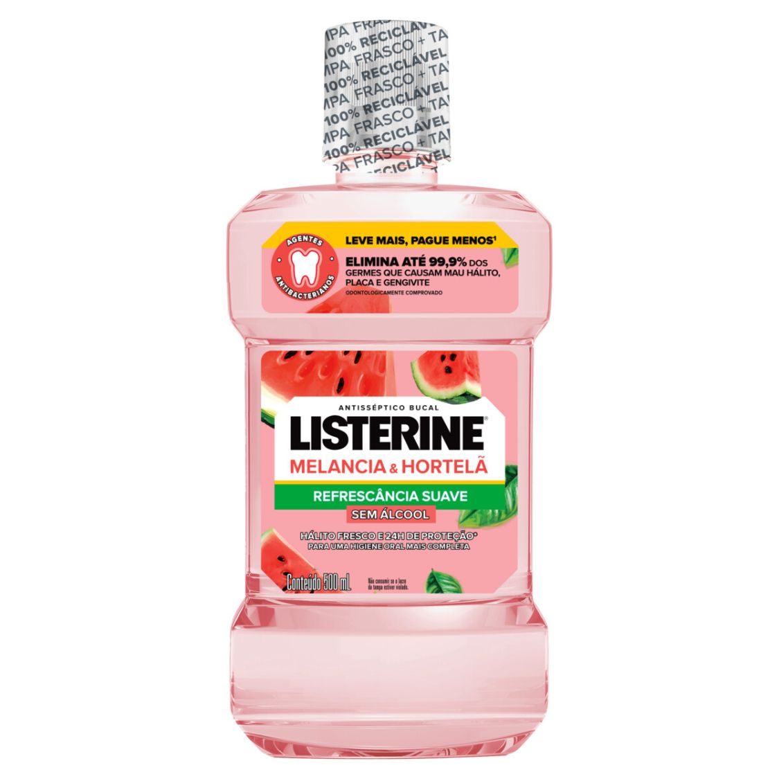 Enxaguante Bucal Antisséptico Zero Álcool Melancia & Hortelã Listerine Frasco 500ml