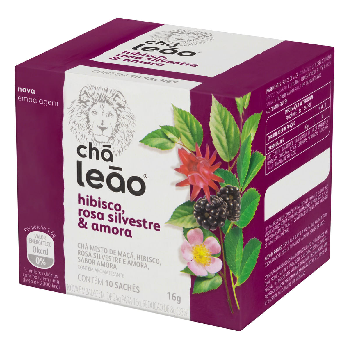Chá Leão Hibisco Rosa Silvestre e Amora 16g